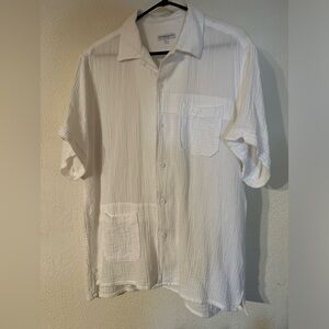 Engineered Garments Camp Shirt Men White Cotton Gauze Button Up Made in USA Sz L